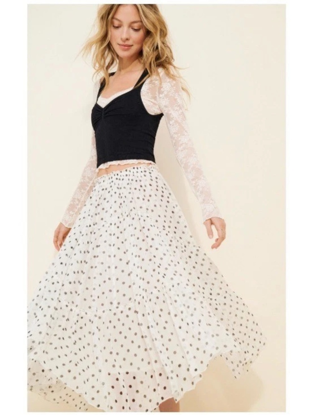 Free people Polka Dot Stretchy Skirt Fits small to Large